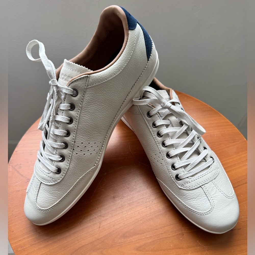 Lacoste Misano 34 SRM Off White/ Blue/ Tan Leather Suede  Sneakers, Size 9.5